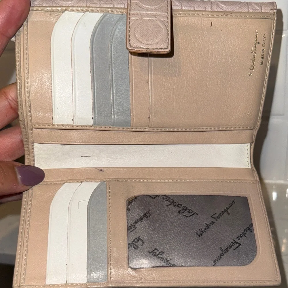 Salvatore Ferragamo Gancini continental  Pink Embossed wallet